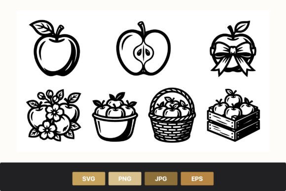 Apple Fruit Vector Black White Art Graphics