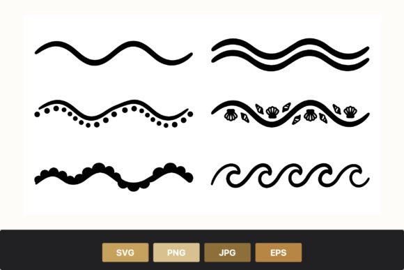 Black Wavy Lines with Shells Graphic