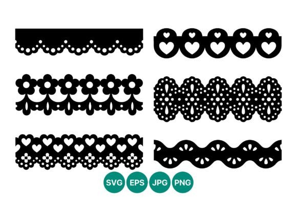 Black White Lace Borders Hearts Flowers