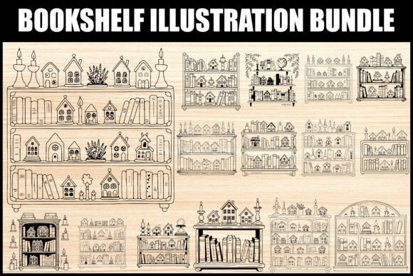 Bookshelf with Mini House Decor Set Graphics