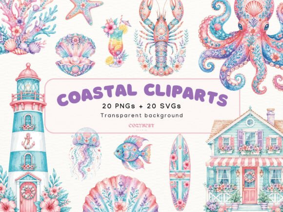 Coastal Watercolor Cliparts: Graphics & Illustrations for Crafters