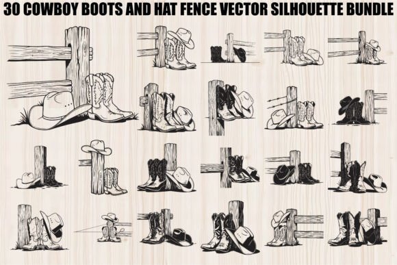 Cowboy Boots Hat Fence Bundle Graphics