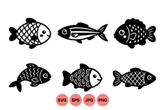 Cute Black Fish Silhouette Clipart: Graphics for Nautical Branding
