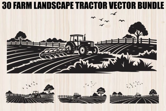 Farm Landscape Tractor Bundle: Graphics for Rustic Branding