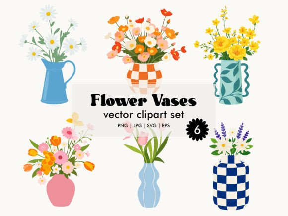 Flower Vases Vector Clipart Set SVG