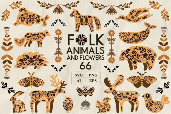 Folk Animals and Flowers Graphics for Local Branding