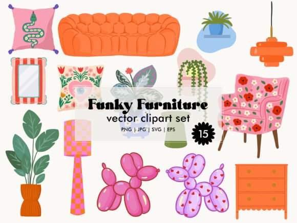 Funky Furniture Clipart SVG PNG Bundle