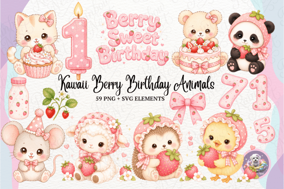 Kawaii Berry Birthday Animals Graphics