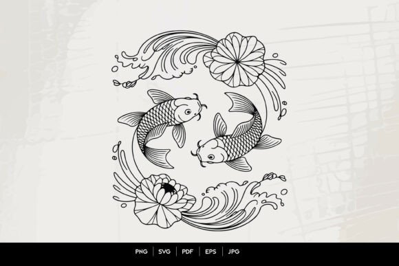 Koi Fish Yin Yang Line Art SVG