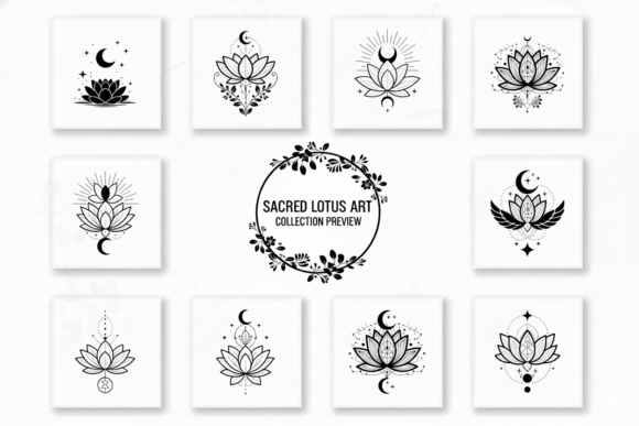 Lotus Flower with Sun and Stars