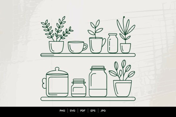 Minimal Kitchen Shelf Plants SVG Graphics and Illustrations