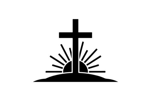 Minimalist Black Cross with Radiant Light Graphics