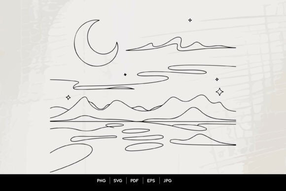 Minimalist Celestial Mountain Landscape Graphics and Illustrations