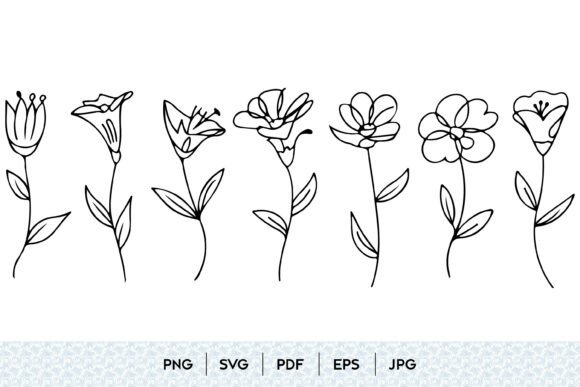 Minimalist One Line Flower Bundle SVG