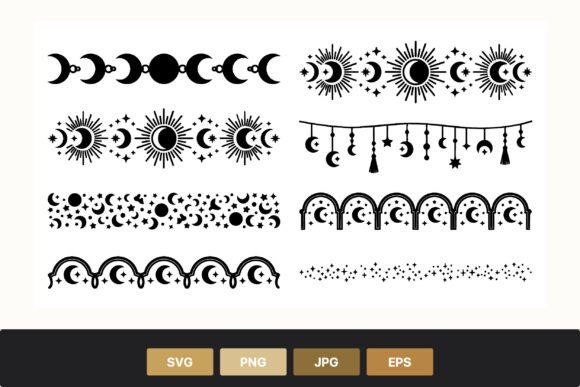 Moon Phase Stars Border Elements Graphics