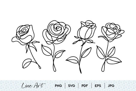 Rose Line Art Bundle SVG Set Graphics