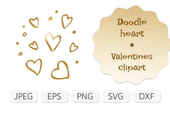Simple Golden Doodle Valentines Heart Graphics