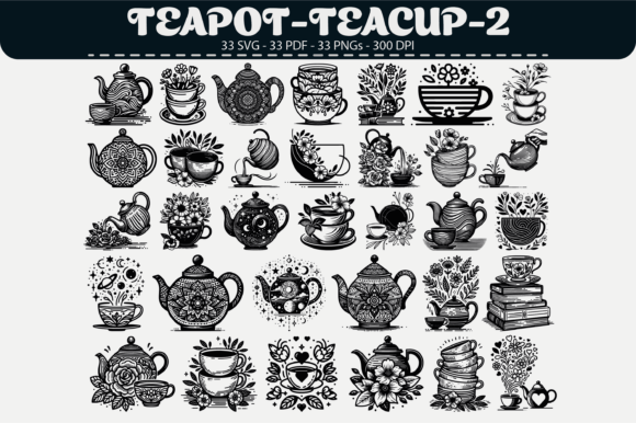 Teapot Teacup Vector Clipart–33 Design
