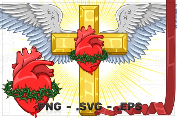 Winged Cross with Sacred Heart Graphics